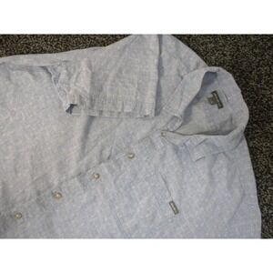 Eddie Bauer Shirt Mens 2XL Chambray Blue Linen‎ Blend Button Up Short Sleeve